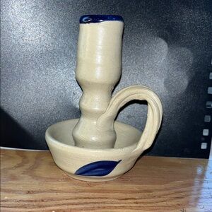 Williamsburg‎ Pottery Ceramic Candle Holder Mount Vernon - Cream and Blue